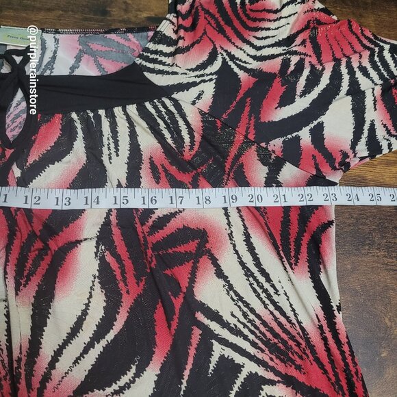 Vtg Pretty Good Animal Print Top 3x Stretch Gold Metallic Accent 90's Y2K Boho - Picture 7 of 10